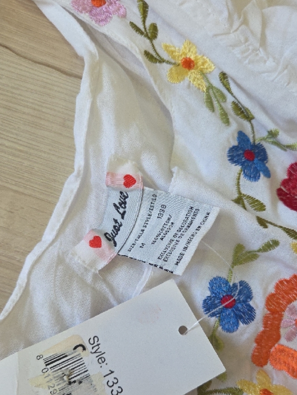 100% Cotton Just Love White Sundress with Multicolor Floral Embroidery - Picture 2 of 5